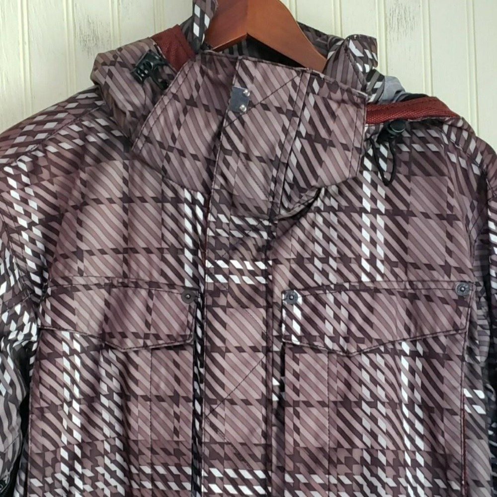Ripzone Jacket Mens Large Brown Plaid Hooded Full Zip Ski Snowboard Insulated